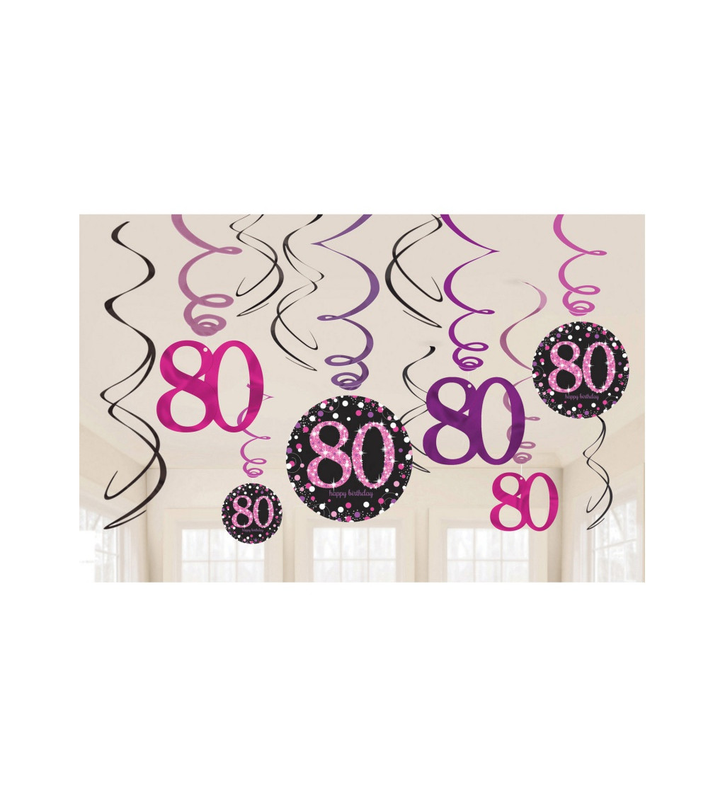 Růžové závěsné spirálky- 80 let