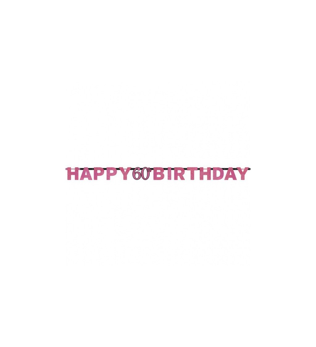 Růžový nápis Happy Birthday - 60. narozeniny