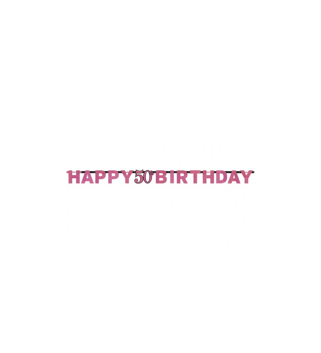 Růžový nápis Happy Birthday - 50. narozeniny