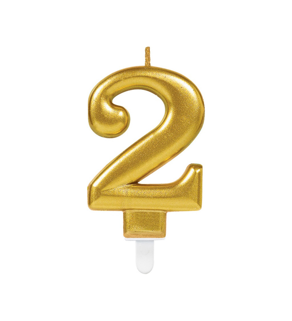 Zlatá dortová svíčka - číslice 2