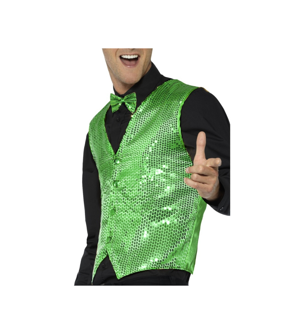 Pánská vesta flitrová - zelená