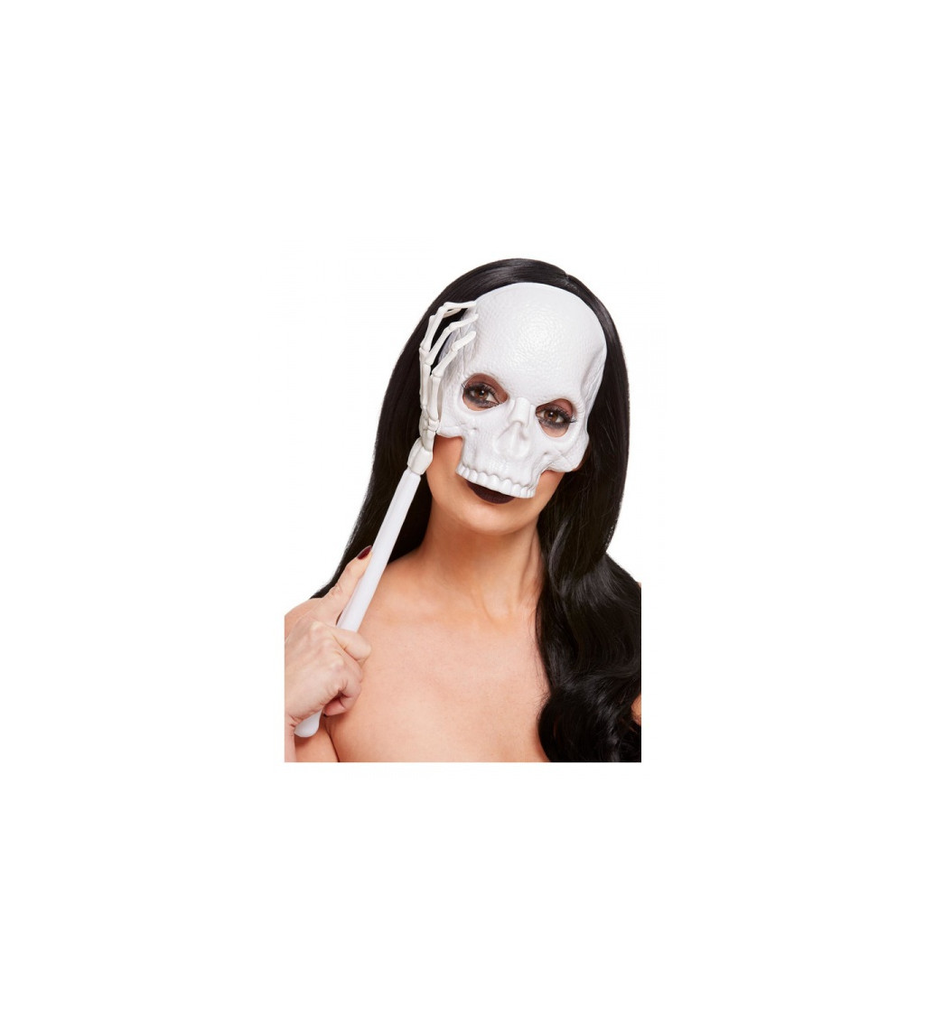 Bílá maska Skull s držáčkem