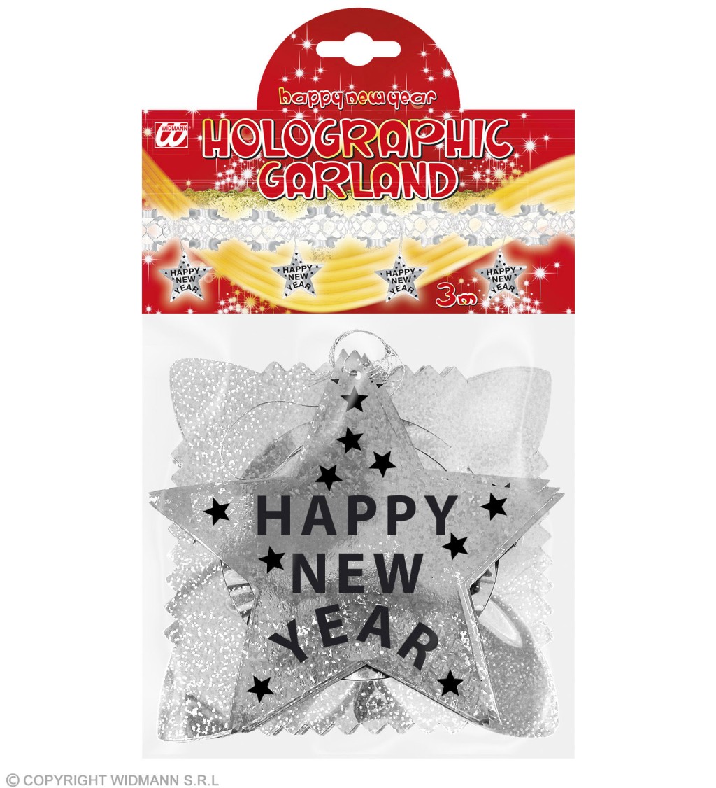 Girlanda Happy New Year stříbrná