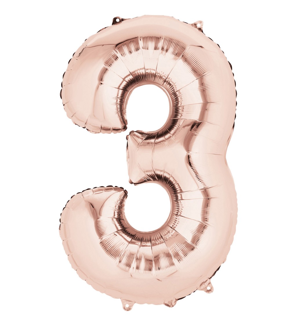 Fóliový balónek 3 - růžovo-zlaté číslo
