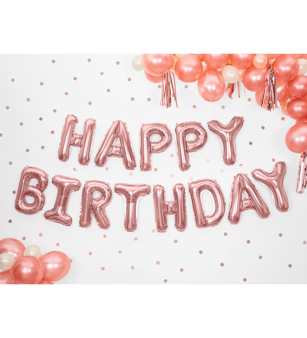 Fóliový balónek Happy Birthday - růžové zlato