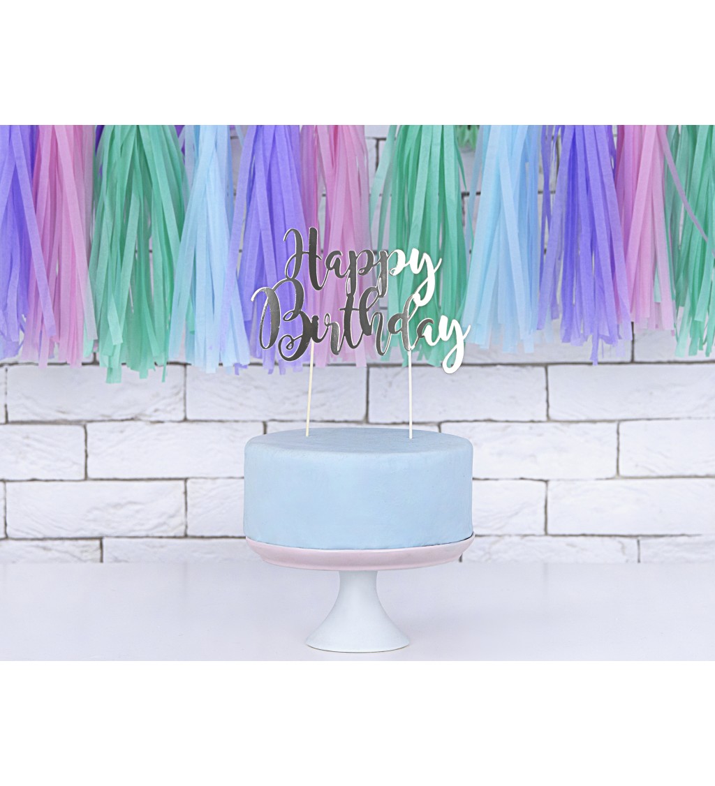 Happy Birthday - stříbrný dortový zápich