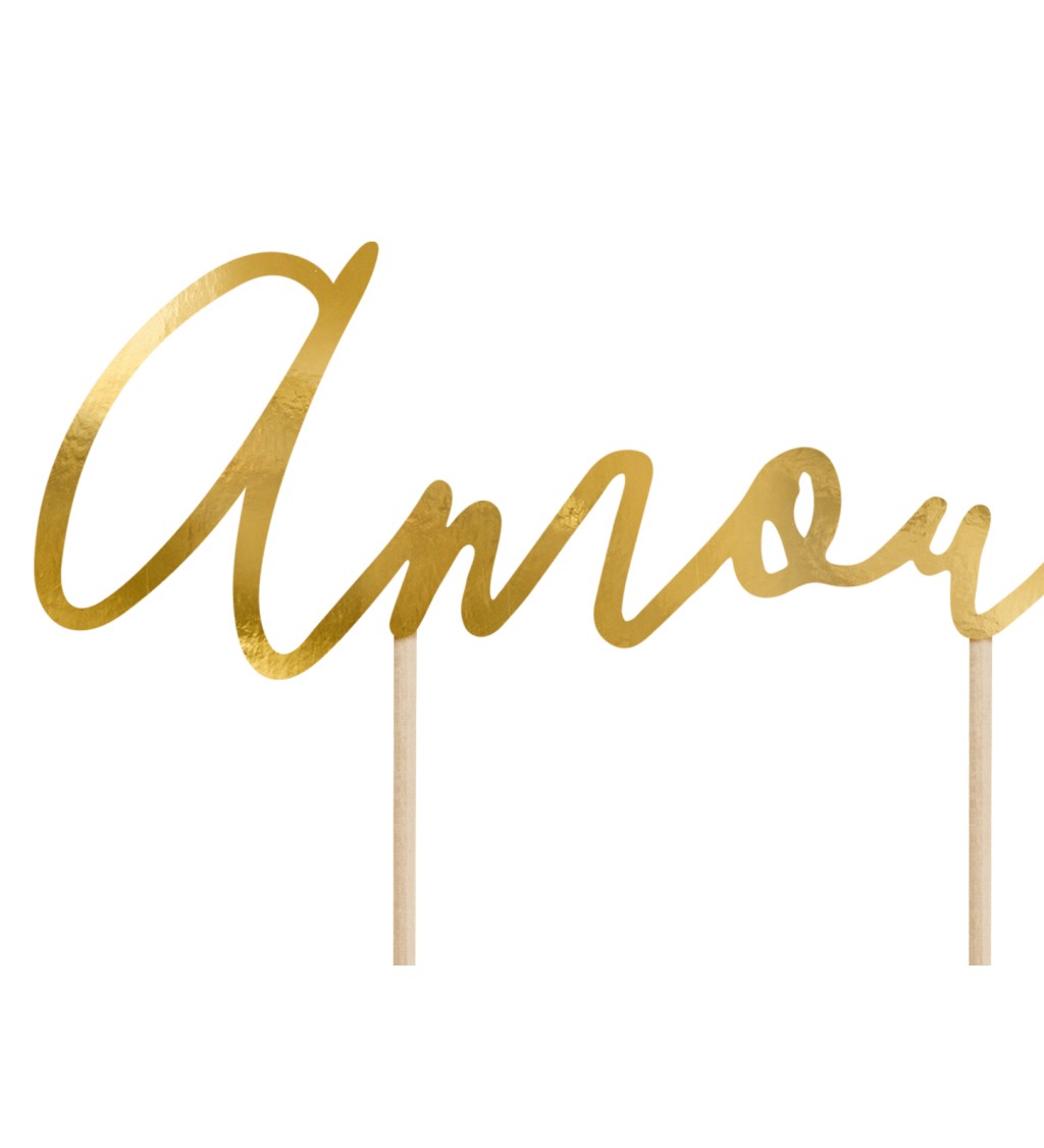 Amour - zlatý nápis na špejli
