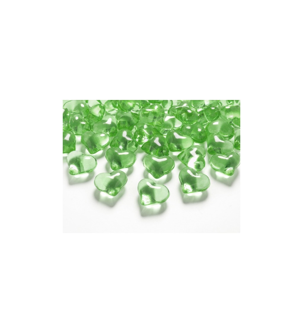 Světle zelené konfety - krystalová srdíčka