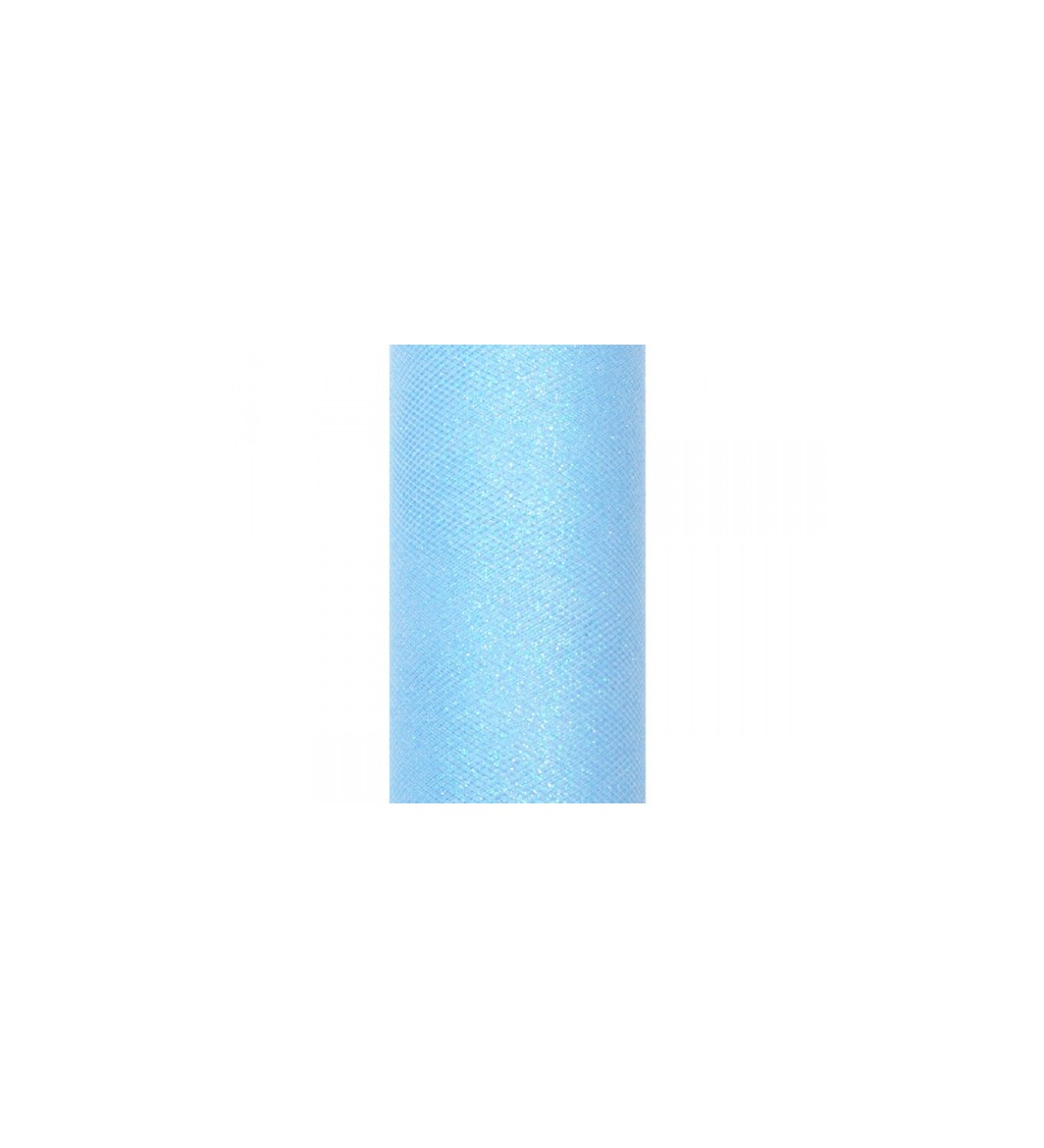 Světle modrý glitrový tyl - dekorace