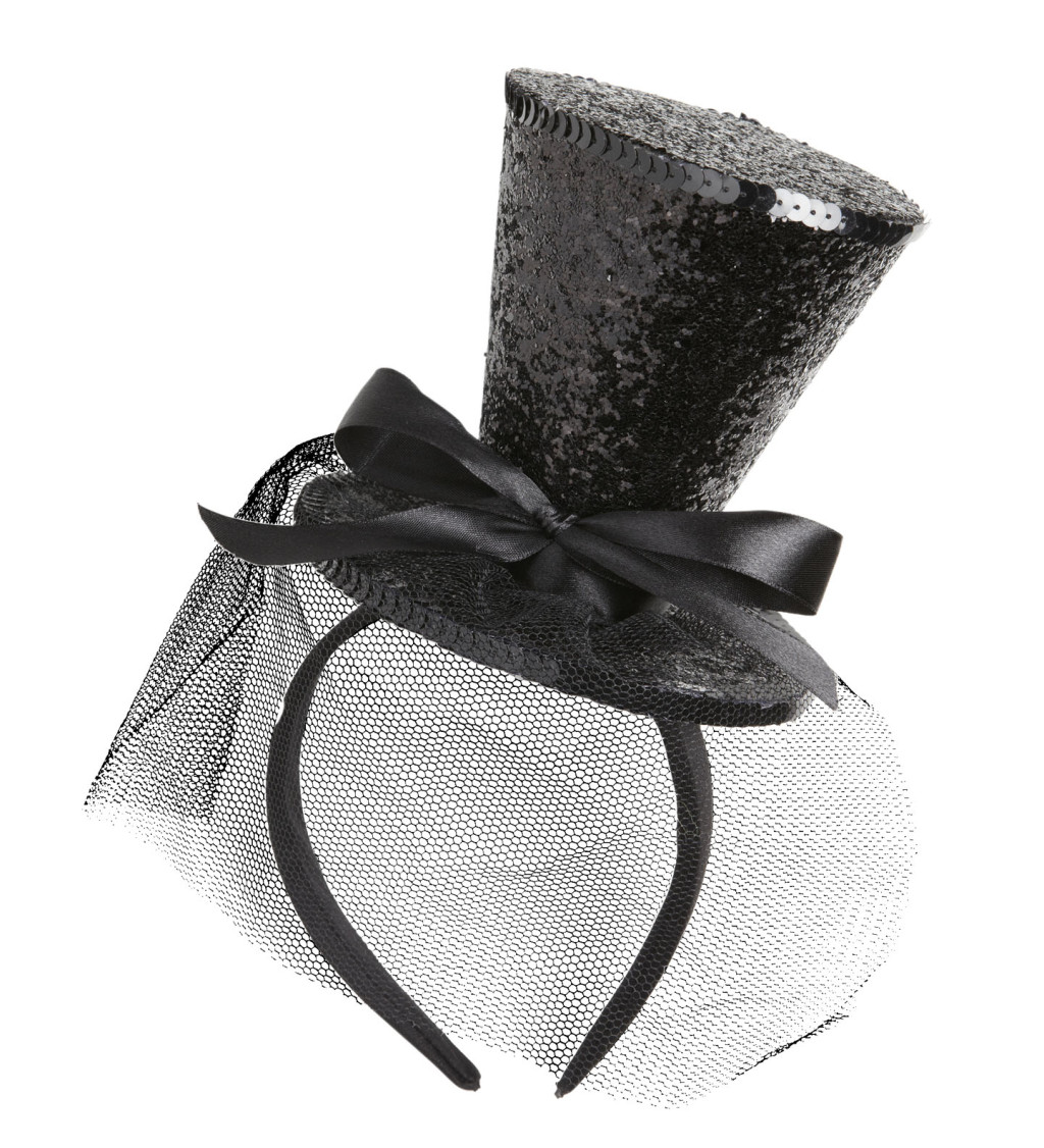 Čelenka s glitrovým černým kloboučkem