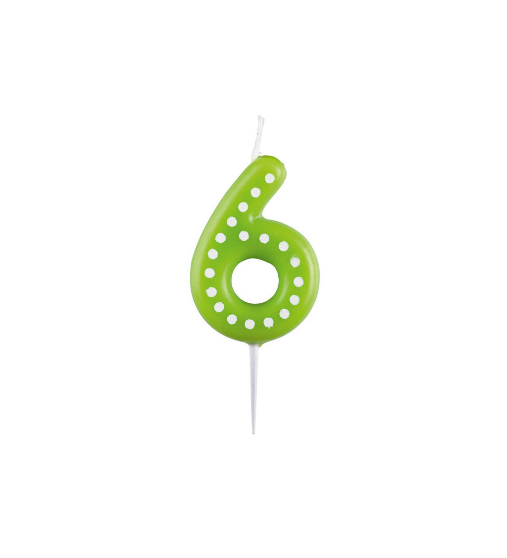 Zelená dortová svíčka s číslem 6