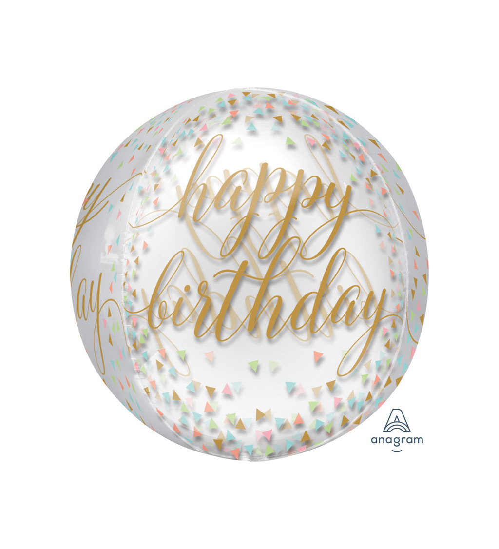 Bílý balónek s nápisem Happy Birthday