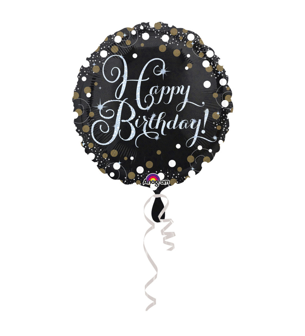 Foliový balónek černý - Happy Birthday