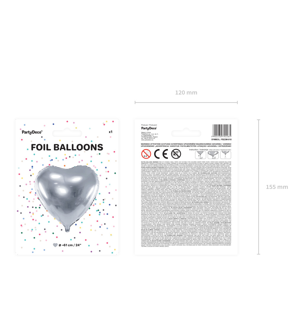 Fóliový balónek srdce - stříbrné