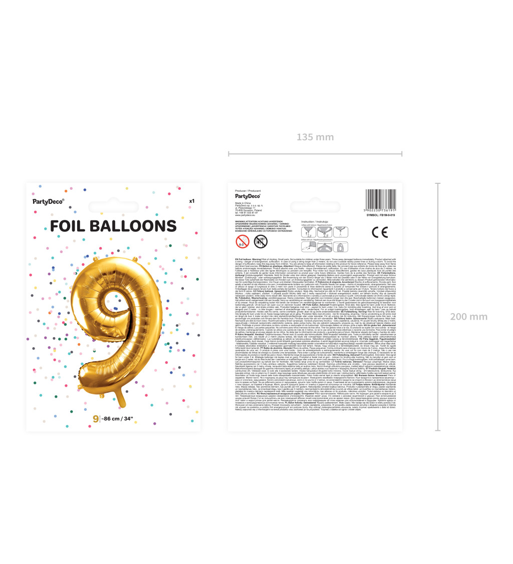Fóliový balónek 9 - zlatý