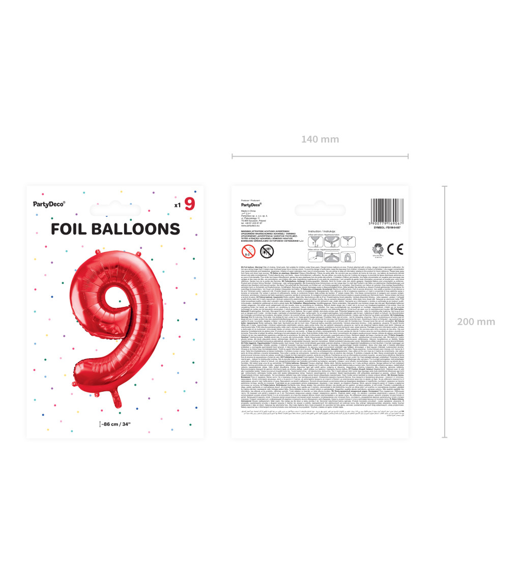 Fóliový balónek 9 - červená
