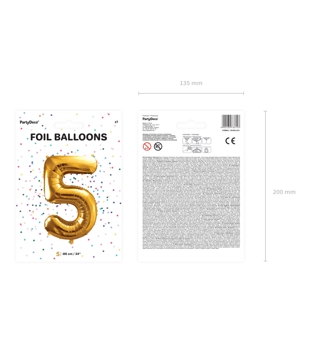 Fóliový balónek 5 - zlatý