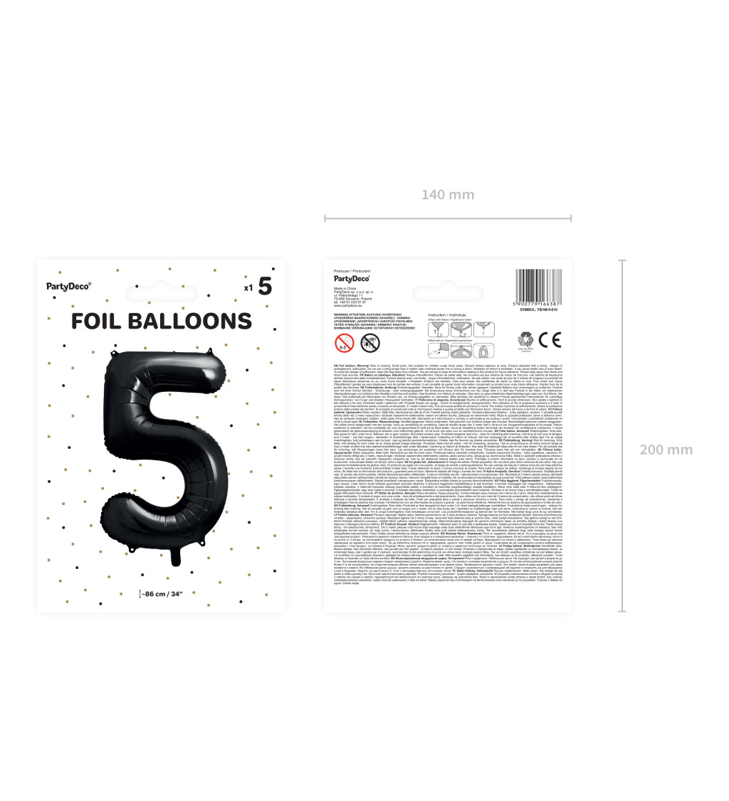 Fóliový balónek 5 - černý