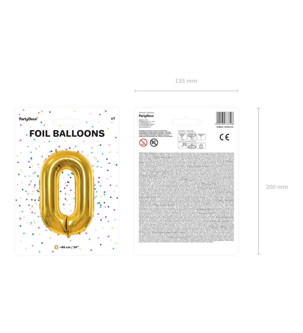 Fóliový balónek 0 - zlatý