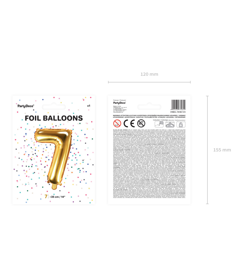 Malý zlatý fóliový balónek - číslo 7