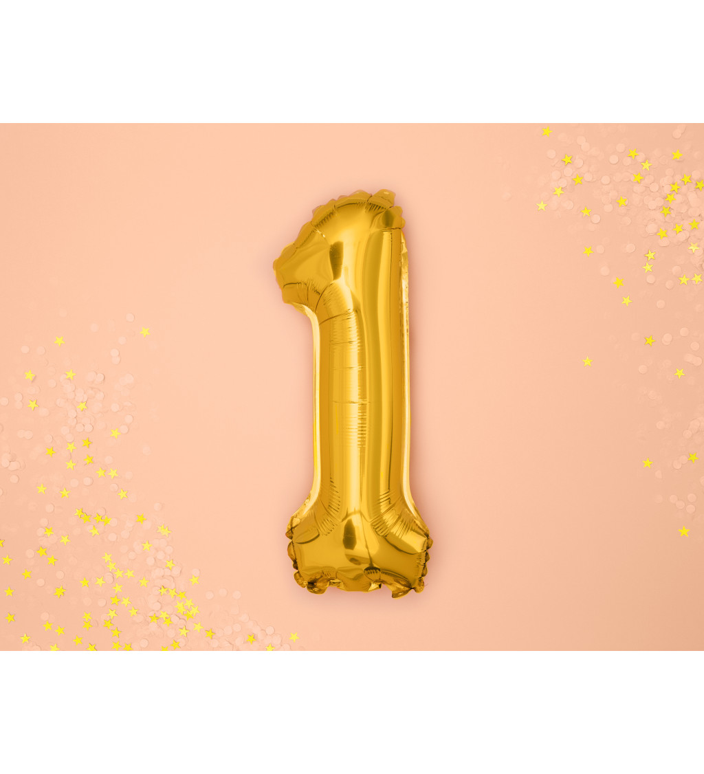 Zlatý fóliový balónek - číslo 1