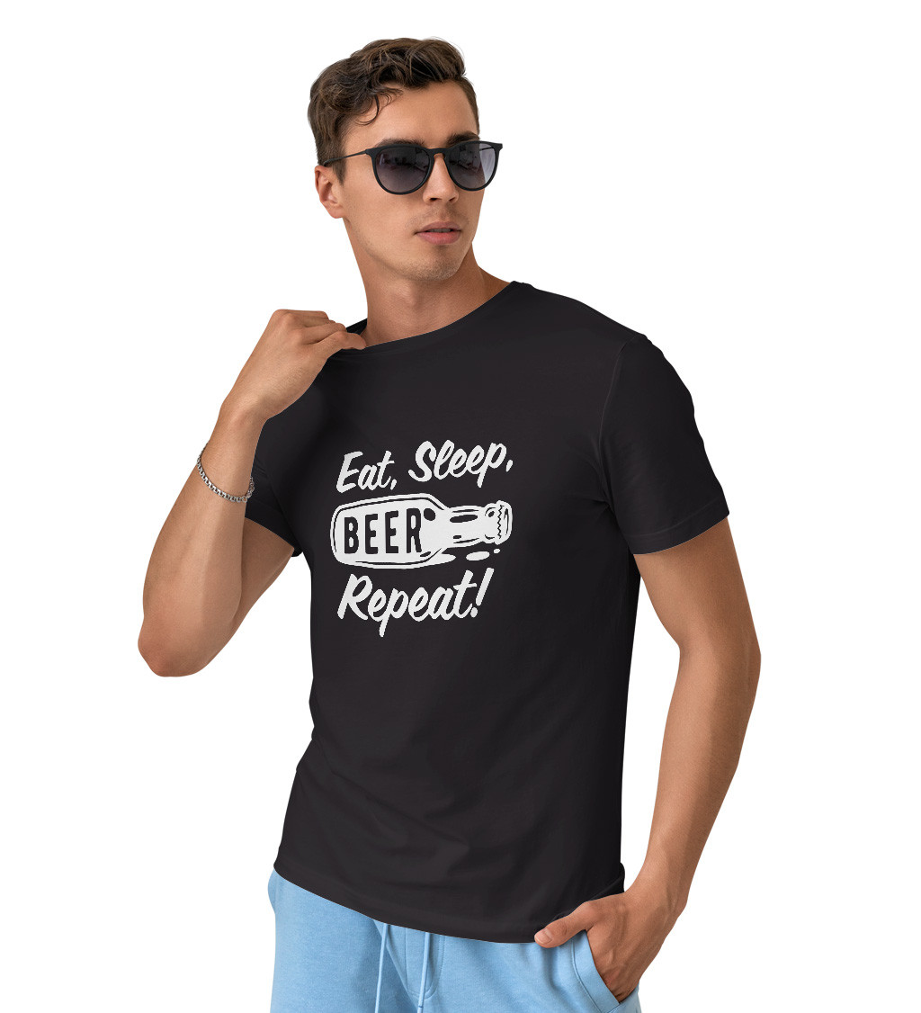 Pánské tričko černé - Eat sleep beer repeat, láhev