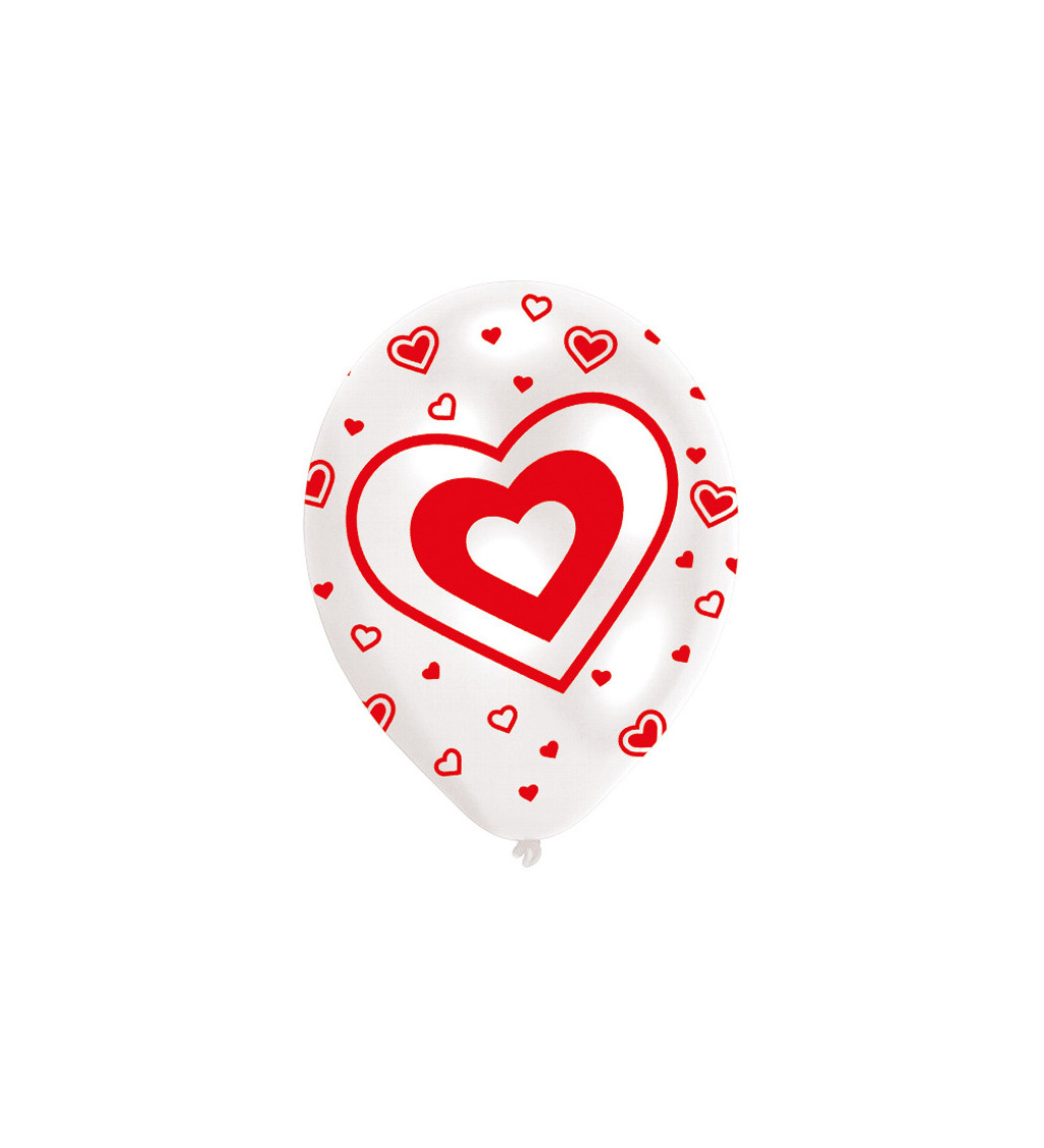 Latexové balónky - bílé s červenými srdci