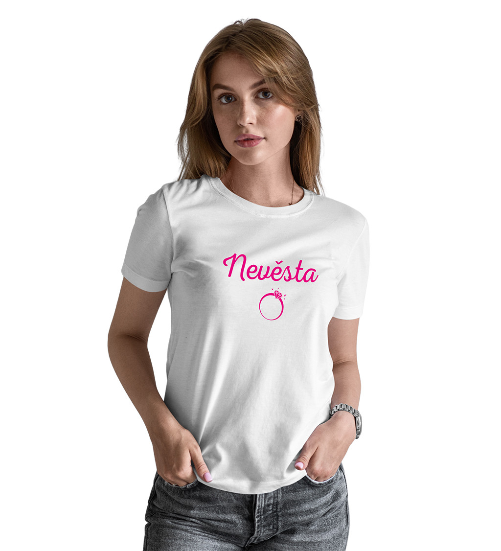 Tričko bílé s nápisem - Nevěsta prstýnek