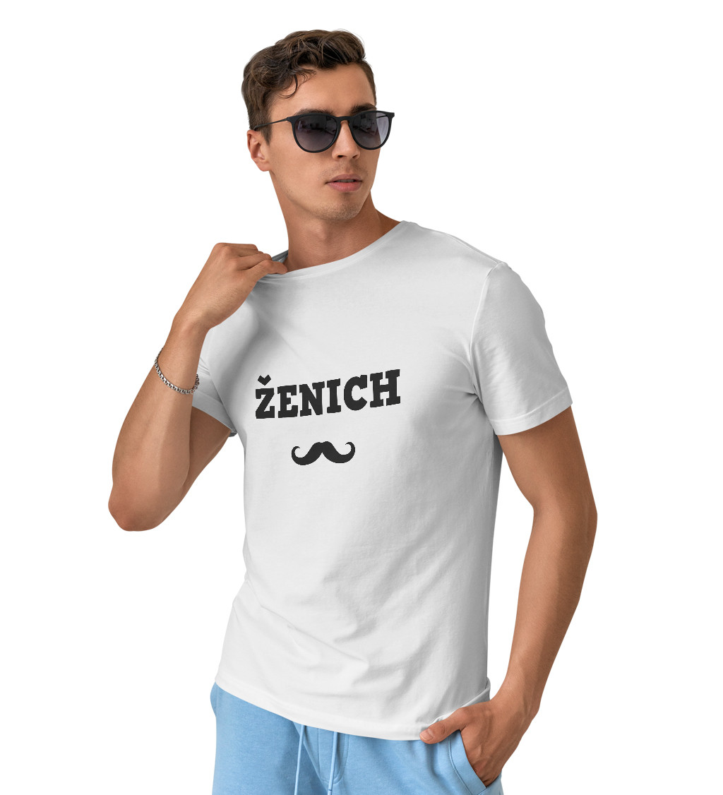 Bílé pánské tričko Ženich - knírek