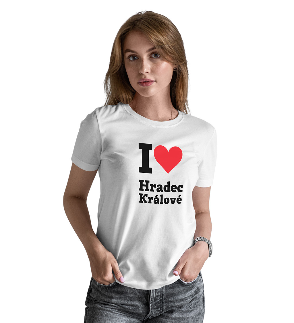 Dámské bílé tričko I love Hradec Králové