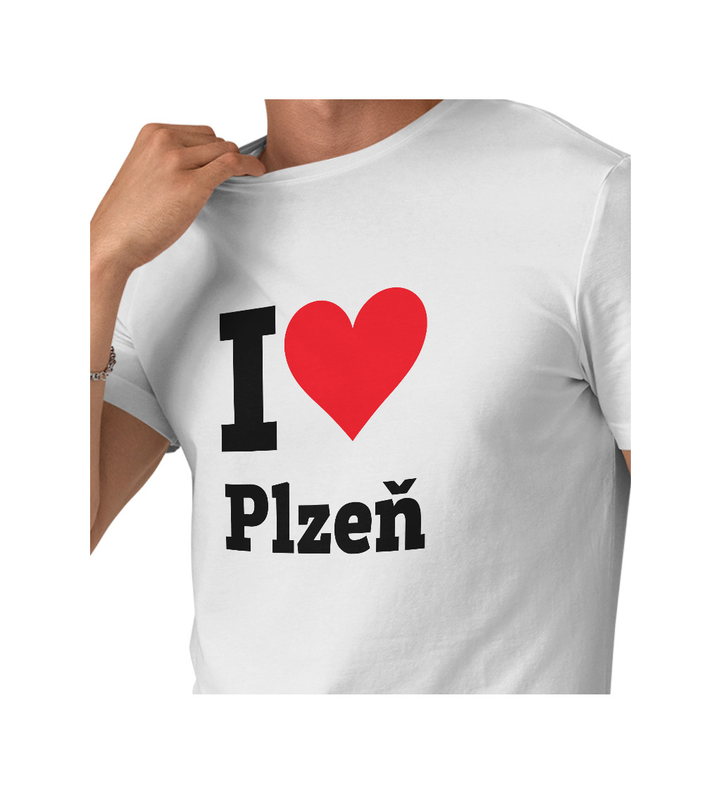 Pánské bílé tričko I love Plzeň