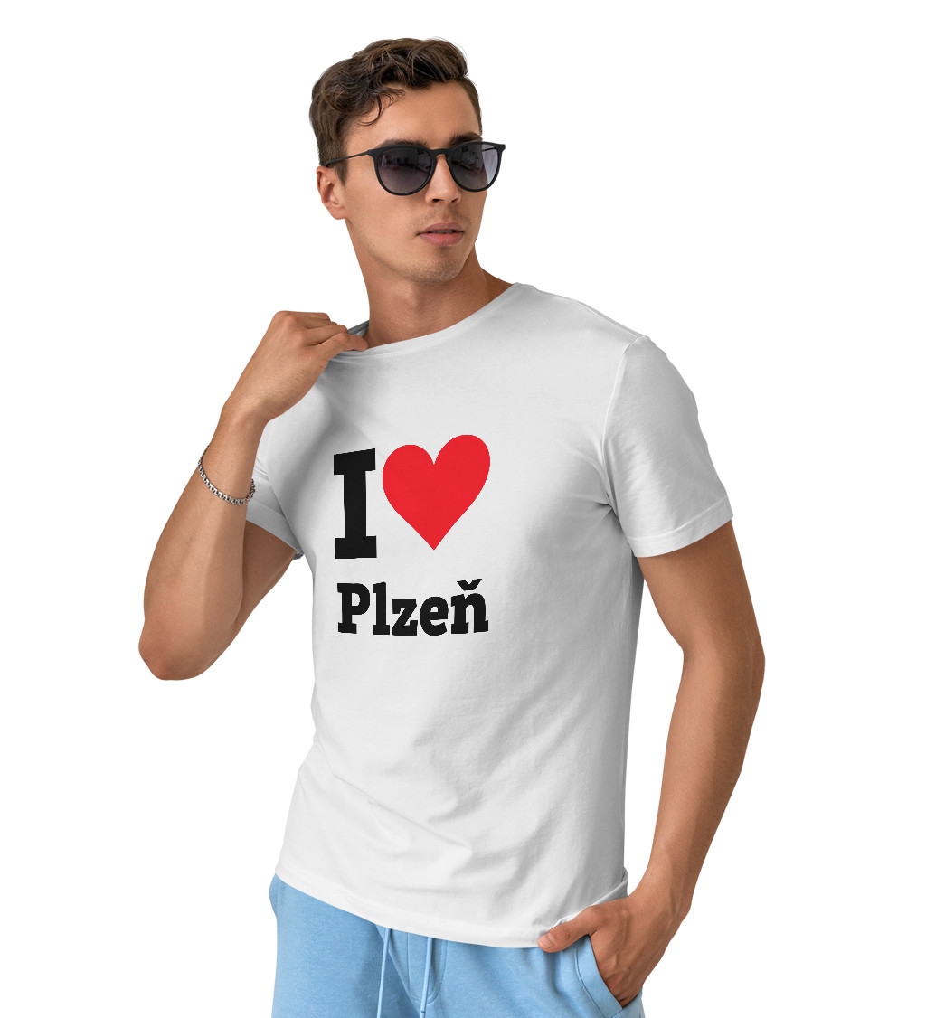 Pánské bílé tričko I love Plzeň
