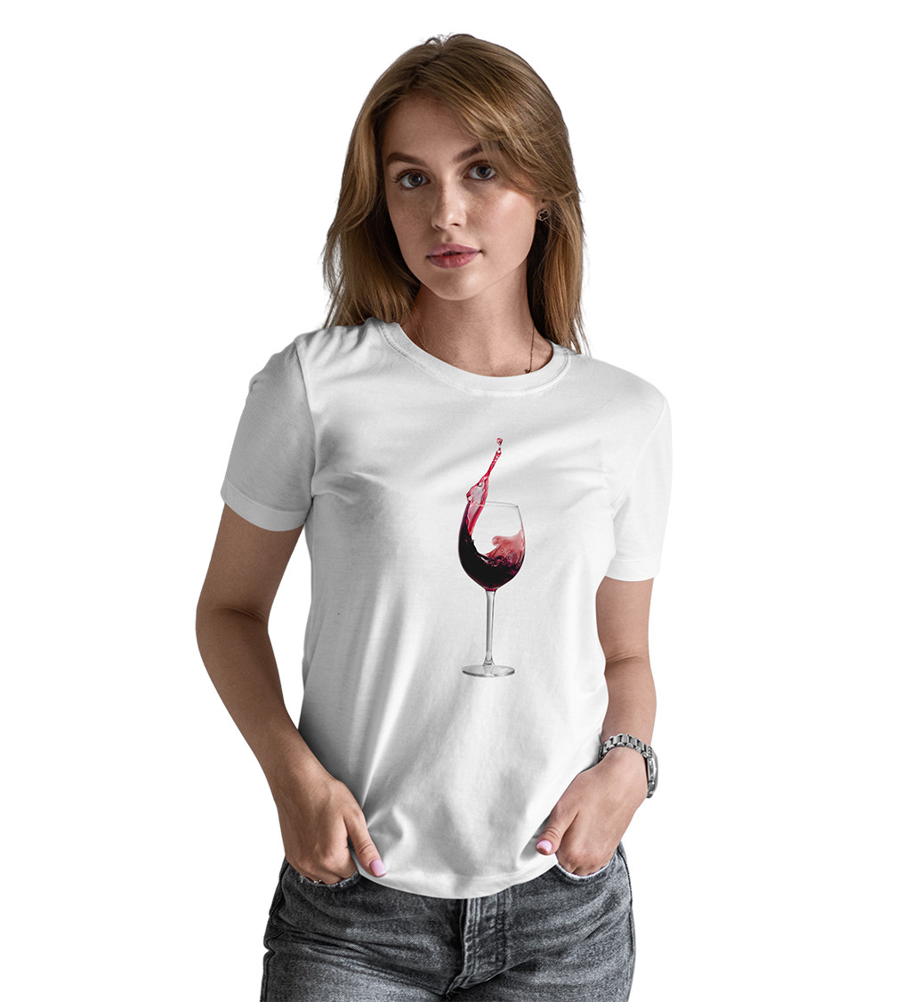 Dámské tričko bílé - Sklenice vína