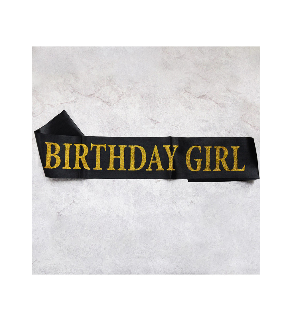 Šerpa černá s nápisem Birthday Girl