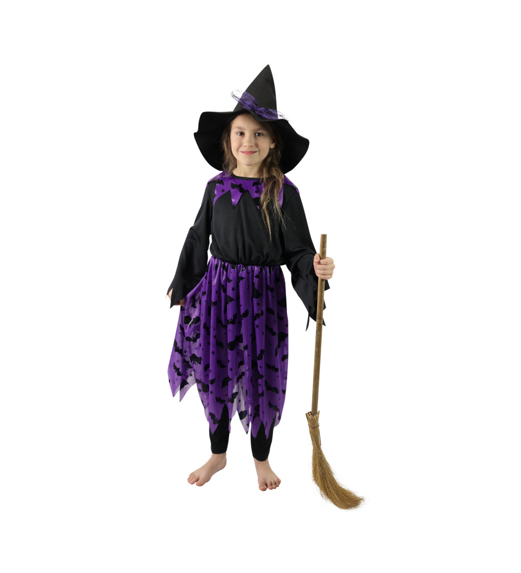Dětský kostým - Čarodějnice s fialovými netopýry