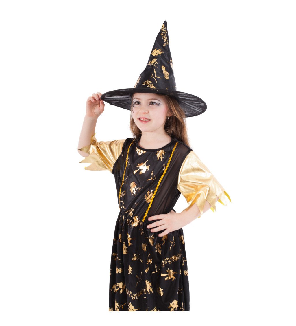 Dětský kostým - čarodějnice a zlaté vzory
