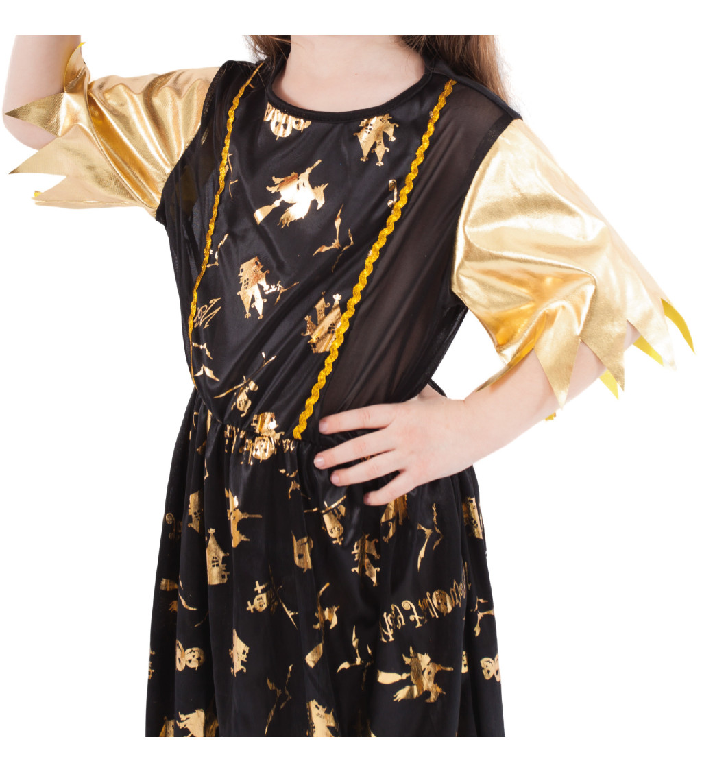 Dětský kostým - čarodějnice a zlaté vzory