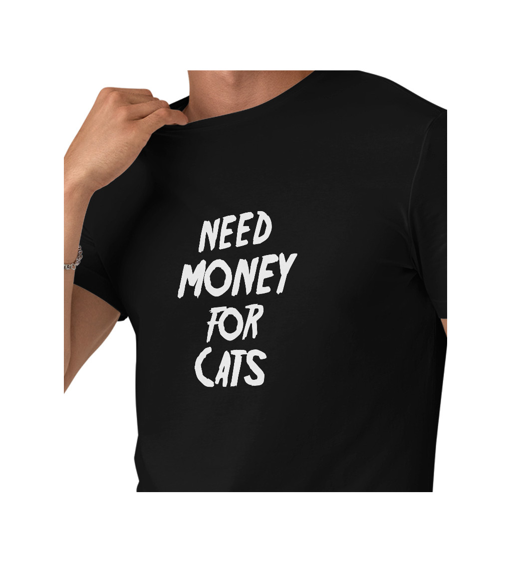 Černé pánské tričko – Need money for cats