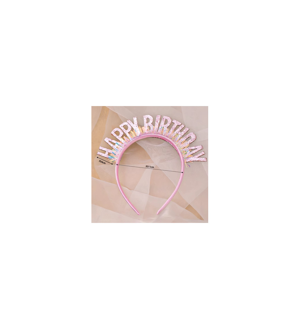 Narozeninová čelenka „Happy Birthday“ – růžová