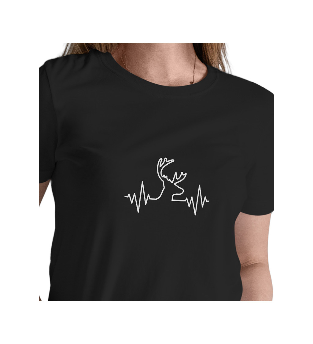 Dámské černé tričko – Tep jelen