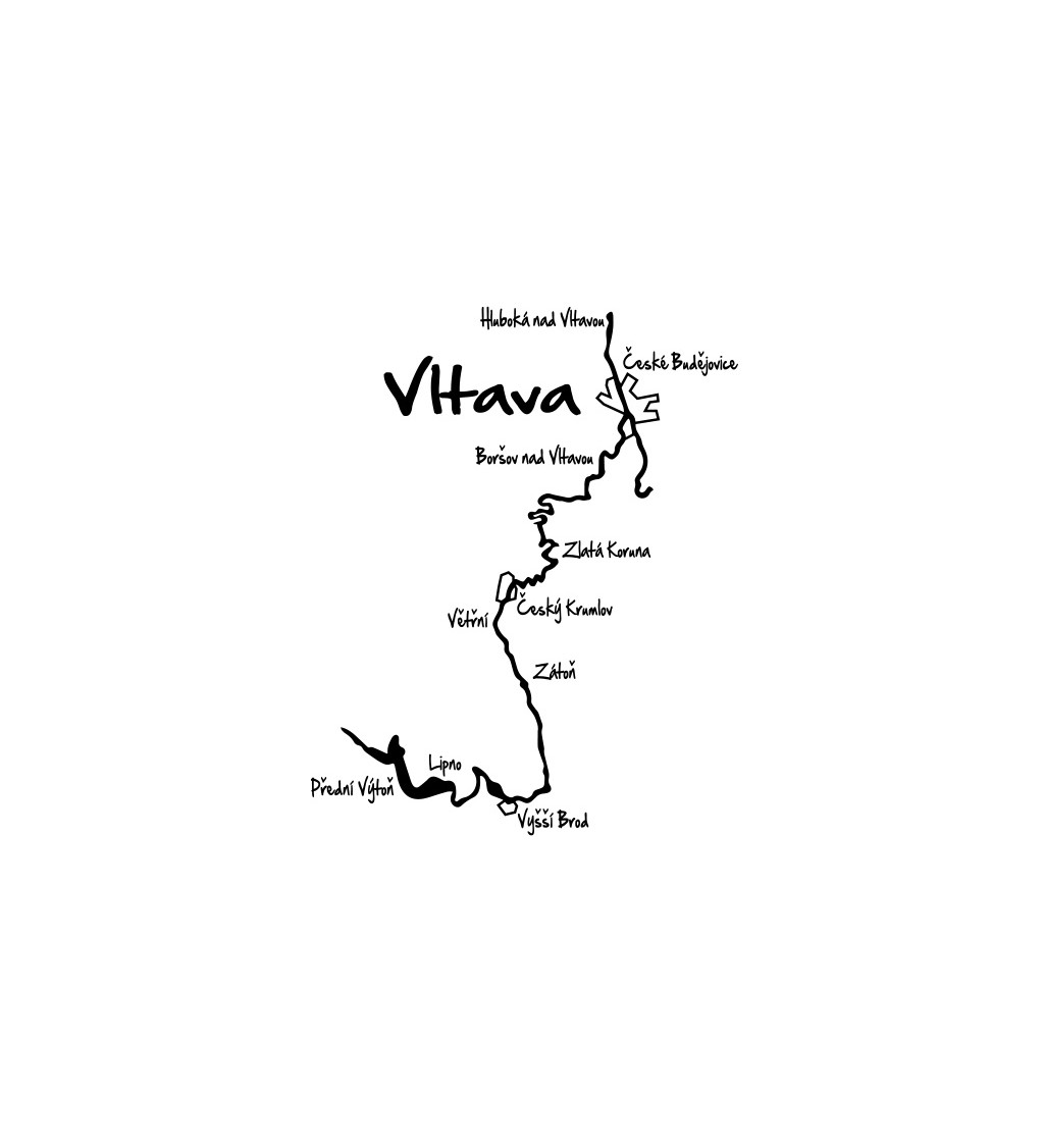Bílé dámské tričko – Vltava – mapa