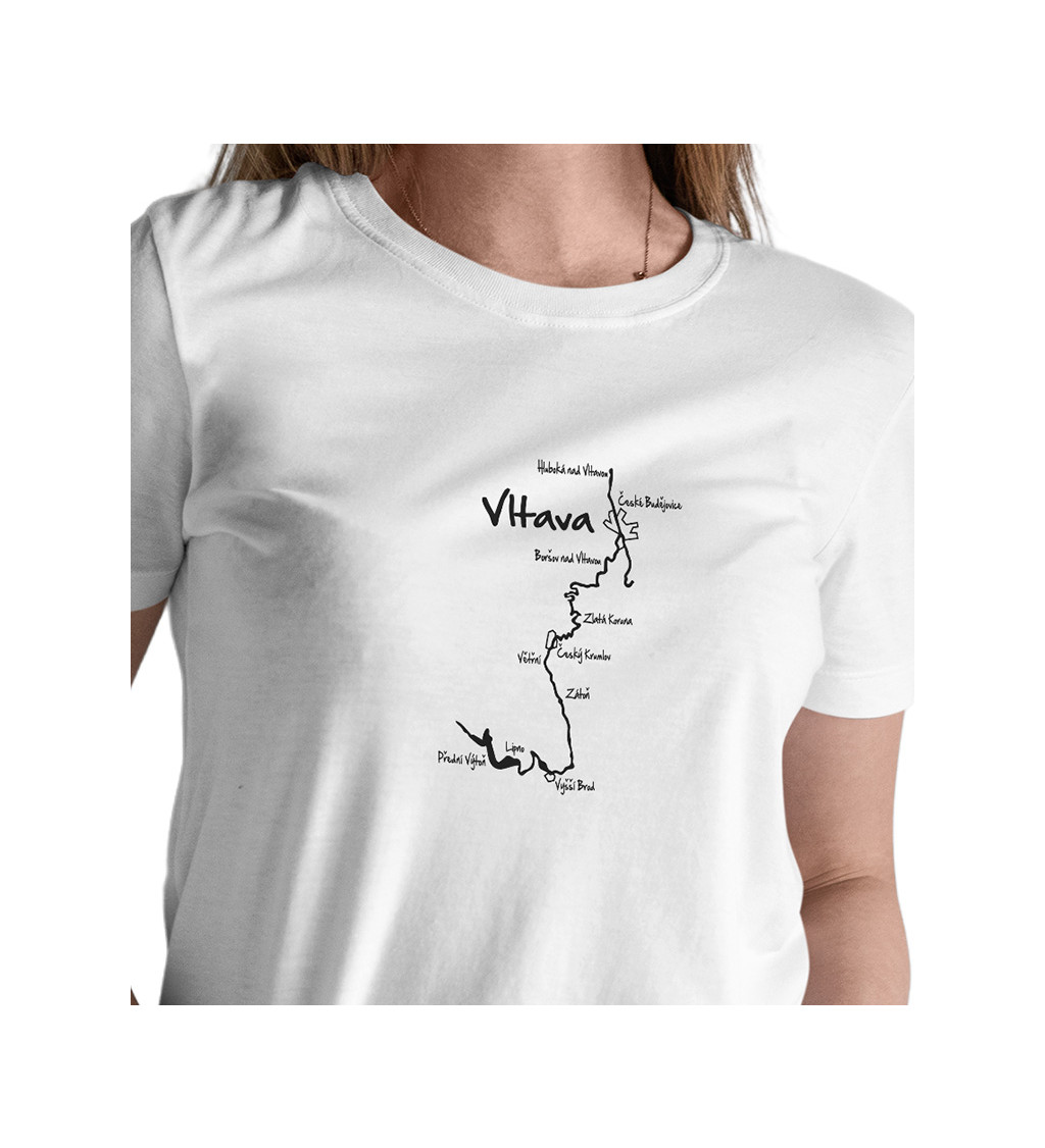 Bílé dámské tričko – Vltava – mapa