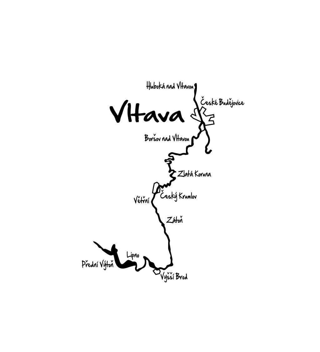 Bílé pánské tričko – Vltava – mapa