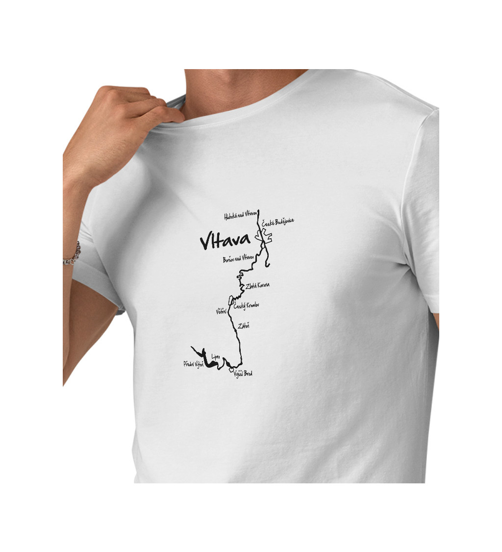 Bílé pánské tričko – Vltava – mapa