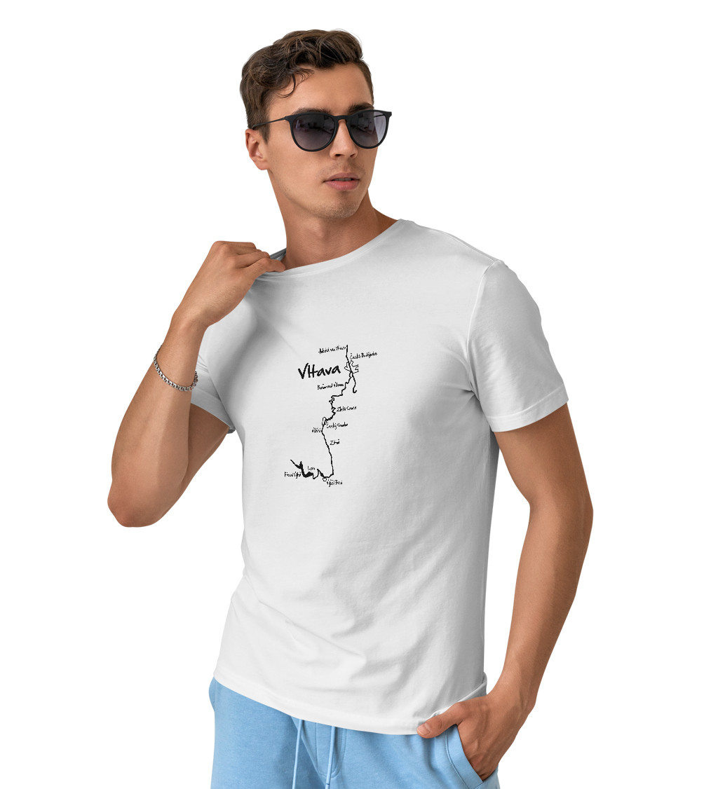 Bílé pánské tričko – Vltava – mapa