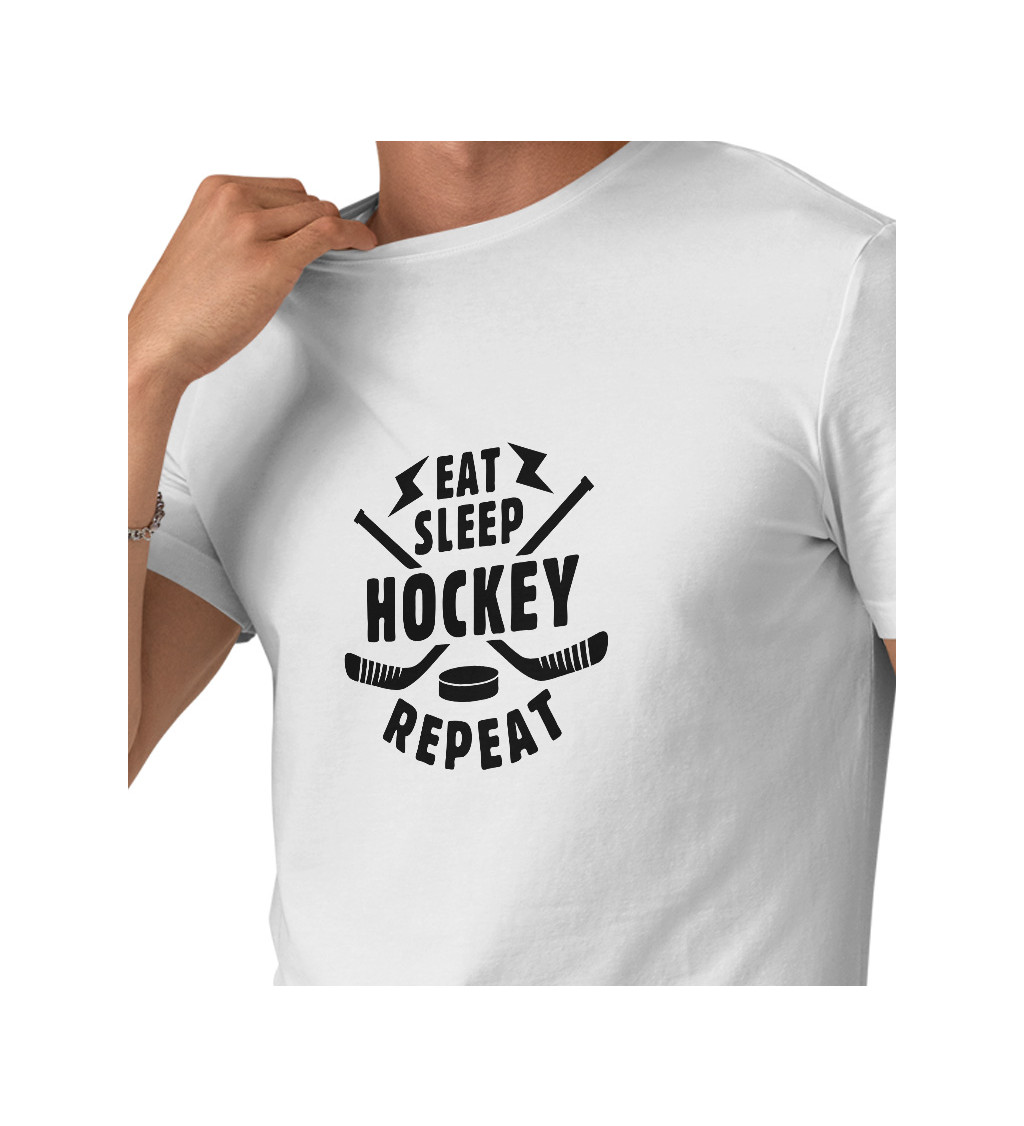 Bílé pánské tričko – Eat sleep hockey repeat