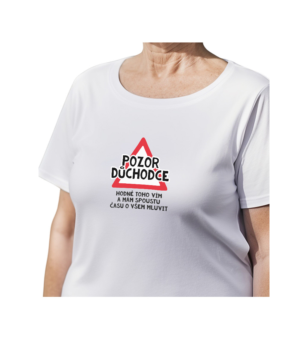 Bílé dámské tričko – Pozor důchodce