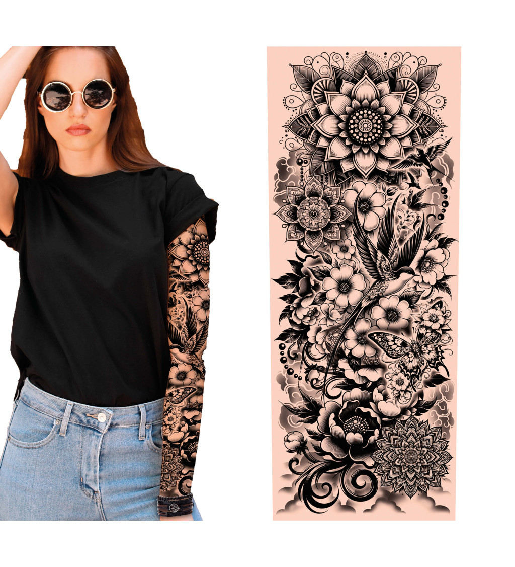 Tetování - rukáv v černobílém provedení