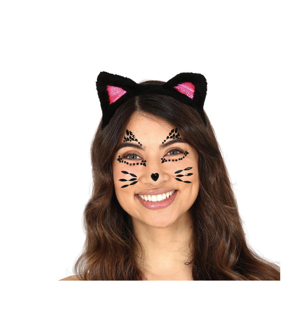 Lepící kamínky na obličej – kočka