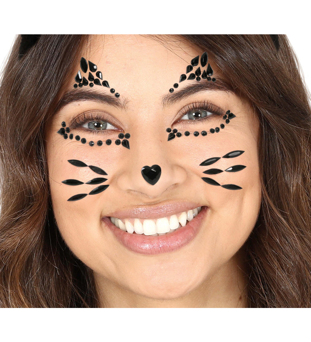 Lepící kamínky na obličej – kočka